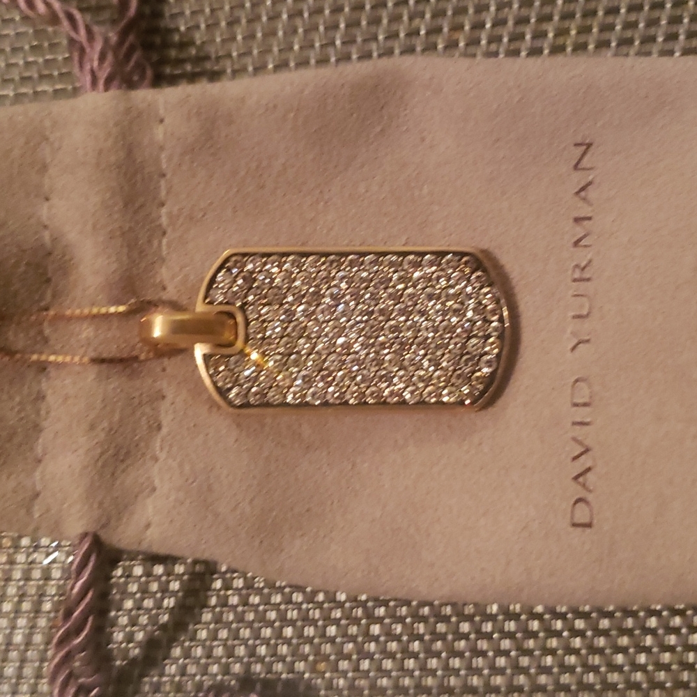 David Yurman Rose Gold 35mm 3.47 Carat Cognac Diamond Dog Tag